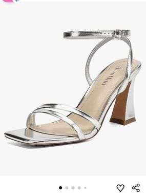 Metallic Silver Ankle-Strap Block Heel Sandal